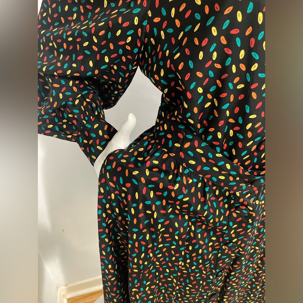 Vintage 80s Full Button Front Maxi Skirt and Blouse Matched Set
